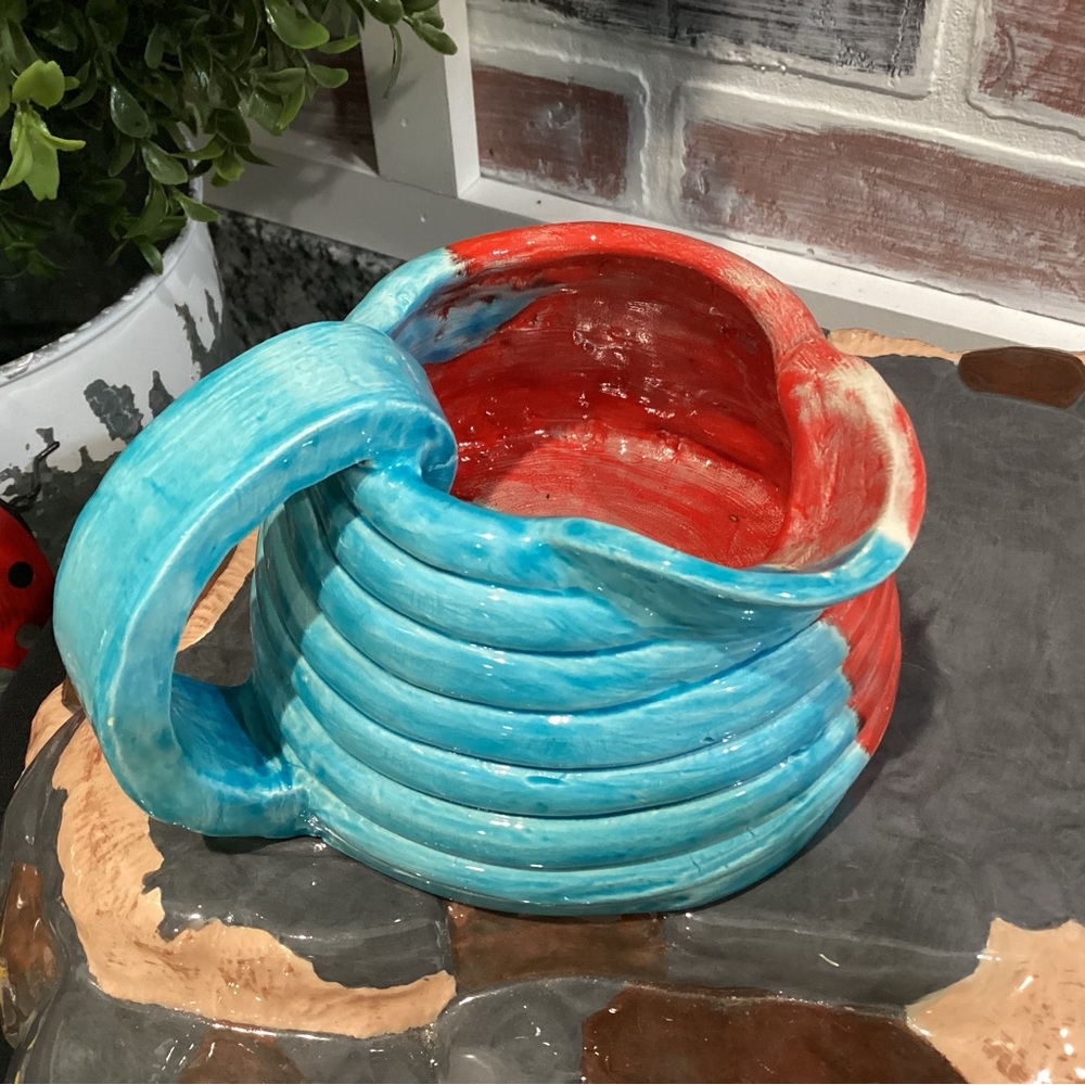 🔴 Beautiful Handcrafted Clay Pottery Pitcher Decor Art - Unique - Colorful - Picture 3 of 12